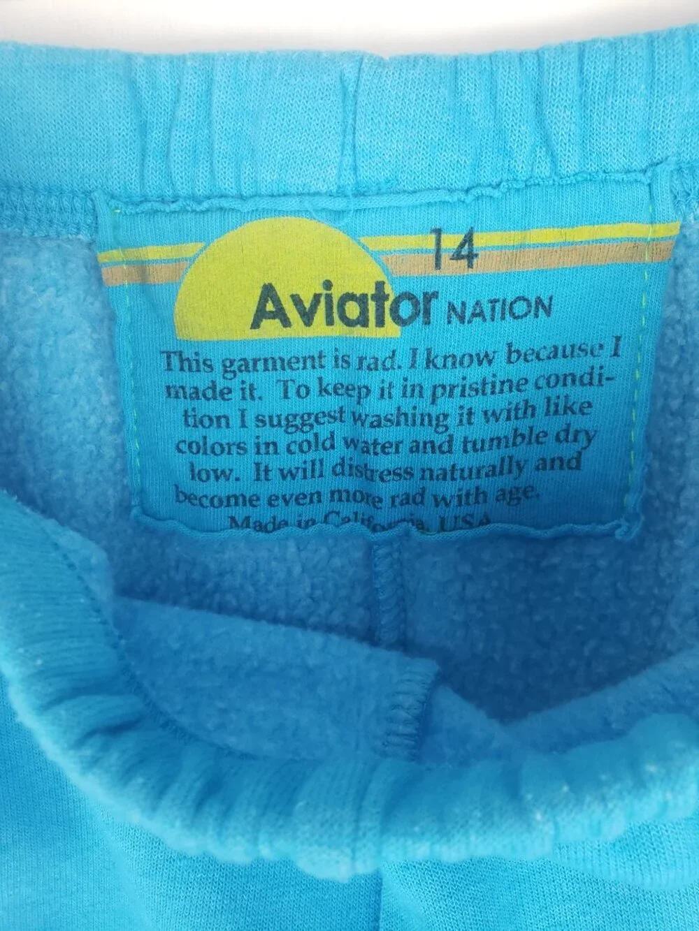 Aviator Nation 5 Stripe Sweatpants Neon Sky Blue Pull On Soft Cozy Kids 14